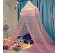 Jungerhouse Tente de Lit Princesse Moustiquaire Enfant Ciel De Lit Bebe Moustiquaire avec Étoiles Papillon Bed Canopy Dôme (Rose + Étoile,Taille Unique)