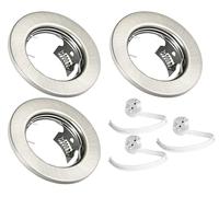 JungesLicht Lot de 3 spots encastrables brossés avec douille en céramique GU5.3 MR16, diamètre extérieur 80 mm, diamètre de perçage 55 mm à 68 mm, convient pour plafonnier, spots encastrables, spots
