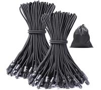 JunGG Lot de 100 tendeurs en caoutchouc avec crochets - 25 cm - Avec crochets - Pour fixation de bâche, tente, camping, noir