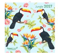 Jungle 2027: Wandkalender 30x30 cm (30x60 geöffnet) mit exotischen Urwald-Illustrationen und 6-sprachigem Kalendarium