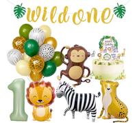 Jungle Ballon Anniversaire 1 An,Animaux de La Forêt Ballons en Aluminium | Ballon 1 An,Bannière,Set Complet pour Anniversaire Thème Safari,pour Bébé Fille et Garçon