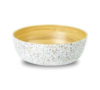 Jungle Culture® Grand Bol en Bambou • Saladier en Bambou Blanc • Bol à Fruits en Bois Fait à la Main, Vaisselle Écologique, Bol pour Aliments au Design Terrazzo • Cadeau Écologique Ami des Végétaliens