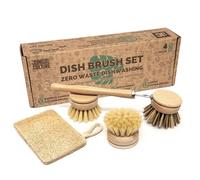 Jungle Culture Kit de 4 Brosses à Vaisselle Naturelles en Bambou • Éco Brosse pour Pots, Casseroles & Plats • Éponge Loofah Biodégradable • Durables et Écologiques