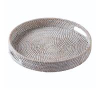 Jungle Culture Plateau de Service en rotin 30cm • Plateaux de Service tissés avec poignées pour la Maison • Plateau Rond pour Table Basse • Panier de Service en Osier pour Le Pain, Les Fruits • Blanc