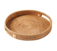 Jungle Culture Plateau de Service en rotin 30cm • Plateaux de Service tissés avec poignées pour la Maison • Plateau Rond pour Table Basse • Panier de Service en Osier pour Le Pain, Les Fruits • Miel