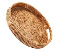 Jungle Culture Plateau de Service en rotin 34cm • Plateaux de Service tissés avec poignées pour la Maison • Plateau Rond pour Table Basse • Panier de Service en Osier pour Le Pain, Les Fruits • Miel