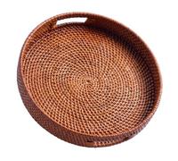 Jungle Culture Plateau de service en rotin 34cm • Plateaux de service tissés avec poignées pour la maison • Plateau rond pour table basse • Panier de service en osier pour le pain, les fruits • Marron