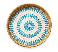 JUNGLE CULTURE Plateau de Service en rotin de 30 cm avec Incrustation en Nacre • Collection Coastal Boho • Tissé à la Main avec poignées pour la Maison • Plateau de Table de Salle à Manger Rond
