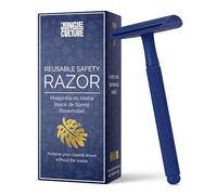 Jungle Culture® Rasoir de Sûreté Femme • Rasoir de Sécurité en Métal Compatible Toutes Lames Doubles • Rasage Manuel avec eBook de Rasage • Cadeau de Beauté Zéro Déchet • Bleu Saphir