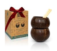 Jungle Culture® Tasses en Coquille de Noix de Coco véritable pour Cocktails et Smoothies • Bols en Noix de Coco et Pailles en Bambou • Tasse en Bois Naturel • Tasses Zéro Déchets • Gobelets à Boire