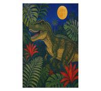 Jungle de Lune de tyrannosaure Puzzle 1000 Pièces en Bois, Jeu de Logique | Ciel céleste, Jungle préhistorique, Art naïf, Motif Complexe, Scène Décorative, Fabrication en Bois, Casse-Tête, Jeu Familial