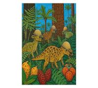 Jungle de Pachycéphalosaure Puzzle 1000 Pièces en Bois, Défi d'Assemblage | Feuillage Tropical, Jungle préhistorique, Art naïf, Motif Complexe, Fabrication en Bois, Défi Difficile, Puzzle Familial
