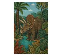 Jungle de tricératops Puzzle 1000 Pièces en Bois, Défi de Réflexion | Feuillage Tropical, Jungle préhistorique, Art naïf, Motif Complexe, Fabrication en Bois, Plaisir Puzzle, Jeu de Réflexion