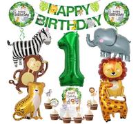 Jungle Décoration 1 anniversaire, 1 ans enfants Décoration d'anniversaire, Safari Animaux Ballon 1, 17 pièces sauvages fête d'anniversaire Décoration, animaux Ballon pour enfants anniversaire