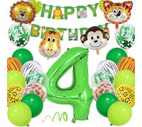 Jungle Decoration Anniversaire 4 an Garcon Fille, Deco Anniversaire de Fête avec Ballons Animaux Safari Banderole Happy Birthday Ballon Anniversaire 4 an de Jungle Anniversaire Bebe