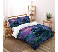 Jungle des gorilles Housse De Couette 3 Pièces Animal Theme 3D Motif Imprimé Ensemble Literie Microfibre Adulte avec Fermeture Éclair Et Taies d'oreiller Super King（260x220cm）