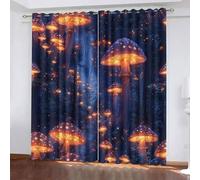Jungle Fantastique Rideau Occultant 3D Arbres Lumineux Champignons Isolation Protection UV Thermique avec Oeillets Draperies pour Aux Familles Hôtels Maisons de Location 2 Panneaux L85 x H200 CM