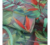 Jungle Fever JF2301 Papier peint à feuilles colorées pour décoration moderne. Lavable motif en relief