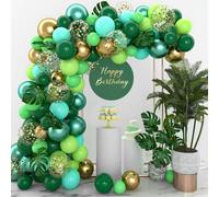 Jungle Green Balloon Arch Kit, 145Pcs Garland Decoration Forest Safari Green Gold With Tropical Palm Leaf, Gold Confetti For Dinosaur Themed Party, Birthday Girl Boy, Hawaiian Party