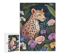 Jungle Leopard Floral Artwork Puzzle 1000 Pièces Educa Jouet en Bois Cadeau Unique Décoration Intérieure Jeu Éducatif Challenge Toy Adultes Et Enfants À Partir De 14 Ans 500 PCS