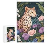Jungle Leopard Floral Artwork Puzzle 1000 Pièces Educa Jouet en Bois Cadeau Unique Décoration Intérieure Jeu Éducatif Challenge Toy Adultes Et Enfants À Partir De 14 Ans 1000 PCS