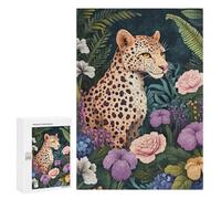 Jungle Leopard Floral Artwork Puzzle 1000 Pièces Educa Jouet en Bois Cadeau Unique Décoration Intérieure Jeu Éducatif Challenge Toy Adultes Et Enfants À Partir De 14 Ans 300 PCS