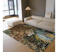 Jungle Lion Tapis Fantaisie forêt scène Anime Art déco paillassons Moelleux lavables antidérapants Tapis pour Salon Cuisine Bureau 160x200cm