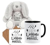 Jungle Mug Tasse cadeau amusante avec inscription en allemand « Du bist mein lieblings Moldu | Idée cadeau | Tasse Moldu | Idée cadeau pour ami (Teddy, tasse et dessous-de-verre, noir)