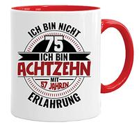 Jungle Mug Tasse cadeau d'anniversaire de 75 ans avec inscription « Ich Bin nicht 75 Ich bin 18 ans mit 57 ans d'expérience | Geburtstag Geschenken | Geschenke für Papa | Grand-Cup | Grand-cadeau