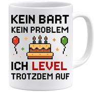 Jungle Mug Tasse d'anniversaire Level Up - Tasse de jeu amusante avec motif de gâteau pixel pour joueur - Idée cadeau pour 18e anniversaire garçon nerd - Céramique - Blanc - 330 ml