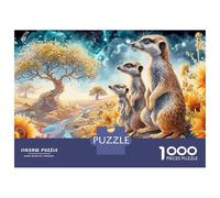 Jungle Nocturne Puzzle Adulte Suricate Group Nature 1000 Éléments Carton pour Adultes Impression HD Anti-Stress Cadeau De Noël Idée Cadeau Parfaite Challenge/Difficile 38x26cm/1000pcs