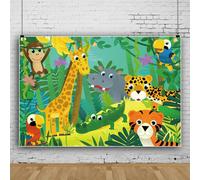 Jungle Sauvage Animal Toile De Fond Dessin Animé Forêt Girafe Léopard Tigre Hippopotame Zoo Thème Fond Enfants Chambre Décoration Photomaton Accessoires 220X150Cm[CLI3505]