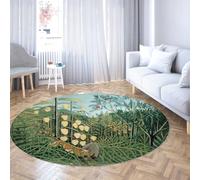 Jungle Tapis Rond Lavable 200cm Lutte Entre Le Tigre et Le Taureau imprimé Sol intérieur antidérapant Tapis Mince à Poils Ras pour Salle à Manger d’entrée