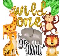Jungle Wild One Ballon en aluminium animaux de la forêt, safari, lion, zèbre, léopard, éléphant, girafe, singe, ballon Woodland tropical, décoration de fête d'anniversaire