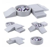 JungleDove 5 Pièces Blocs Mousse Enfants avec Piscine à Balles Bébé | Facile À Nettoyer, Stimule La Psychomotricité Infantile, Jouet Montessori, PU Cuir, Antidérapant & Étanche, Sans Balles, Gris