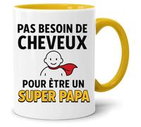 JungleMug - Cadeau fête des pères papa | Tasse “Pas besoin de cheveux pour être un super papa” | Mug rigolo pour homme chauve | Idée cadeau humour, Blanc