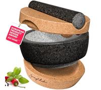 JUNGTHAL Mortier avec pilon en kit | Granit + liège au design primé | Naturel, élégant et 100 % antidérapant | Ø 16 cm | Mortier en pierre pour herbes et épices | Mortar & Pestle