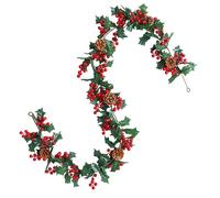Junhui 175cm Guirlande de Noël, Fausses Vignes avec Baies Rouges, Plantes Artificielles, Guirlande de Baies Rouges pour Cheminées, Tables, Escaliers, Décoration de Noël d'intérieur