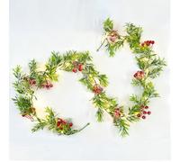 Junhui 180cm Guirlande de Noël, Fausses Vignes avec Baies Rouges, Guirlande de Rouge Baie Couronne de Neige pour Cheminées, Tables, Escaliers, Décoration de Noël d'intérieur