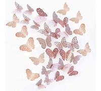 JUNI-H 36 Pièces 3D Papillons Décoratifs Papillon Autocollants Muraux DIY Art Stickers Chambre Bébé Décor Stickers Amovible Décoratifs Papier Peint Muraux (Rose Rouge)