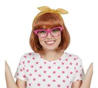 Junie Jones Ensemble d'accessoires avec perruque Bob Auburn, lunettes œil de chat rose avec strass et dentelle orange - Parfait pour la journée du livre, les jeux scolaires et les déguisements