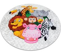 JUNIOR 51595.801 tapis rond lavable Animaux, Afrique pour enfants antidérapant - gris cercle gris TAILLE 100 cm