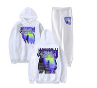 Junior H 2025 Sad Boyz Live & Broken Heart Tour Merch Ensemble sweat à capuche et jogging - Tenue de concert streetwear unisexe, blanc, M