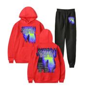 Junior H 2025 Sad Boyz Live & Broken Heart Tour Merch Ensemble sweat à capuche et jogging - Tenue de concert streetwear unisexe, Rouge, M