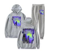 Junior H 2025 Sad Boyz Live & Broken Heart Tour Merch Ensemble sweat à capuche et jogging - Tenue de concert streetwear unisexe, gris, M