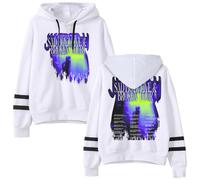 Junior H 2025 Sad Boyz Live & Broken Heart Tour Merch Pull à capuche - Sweat à capuche unisexe streetwear à manches rayées, blanc, M