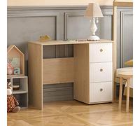 Junior Vida Neptune Coiffeuse d'ordinateur à 3 tiroirs pour Ordinateur Portable/Bureau à Domicile, Station de Travail pour Enfants (Blanc et chêne)