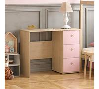 Junior Vida Neptune Coiffeuse d'ordinateur à 3 tiroirs pour Ordinateur Portable/Maison ou Bureau pour Enfants (Rose et chêne)