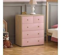 Junior Vida Neptune Commode à 5 tiroirs de Rangement Moderne pour Chambre d'enfant (Rose et chêne)