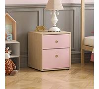 Junior Vida Neptune Table de Chevet 2 tiroirs de Rangement pour Chambre à Coucher, Rose et chêne, 76 x 64,5 x 40 cm